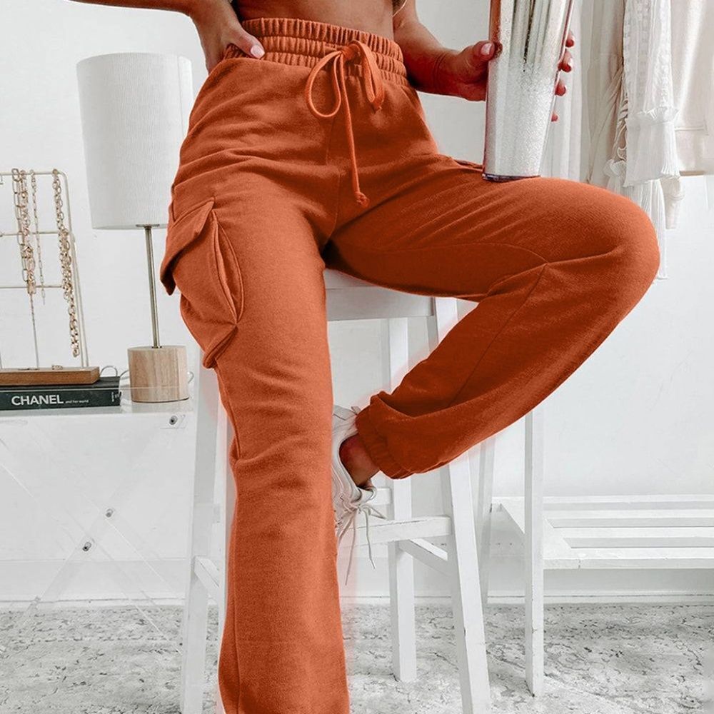 Orange Cargo Jogger SweatPants Drawstring Cargos